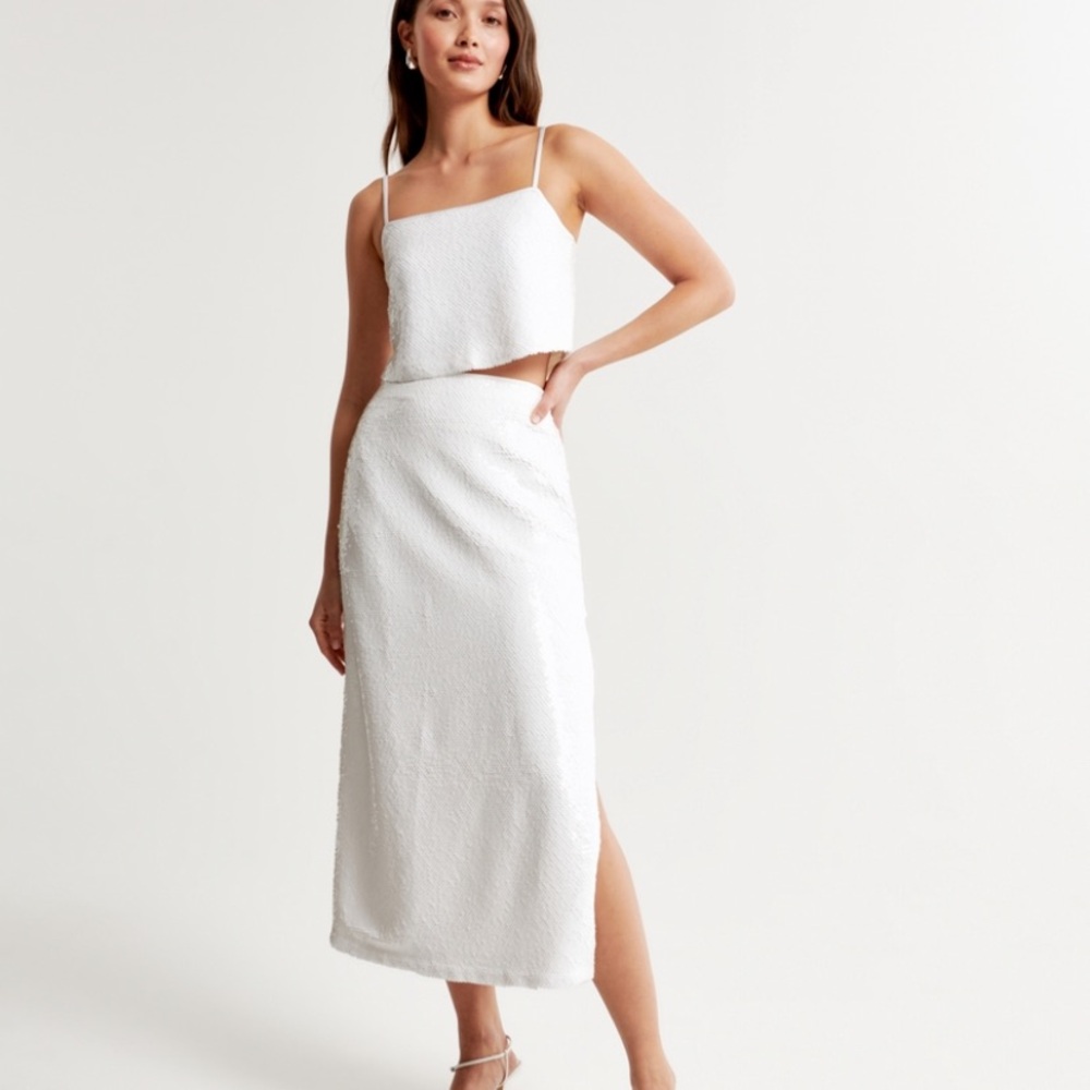 Abercrombie & Fitch White Sequin Crop Top